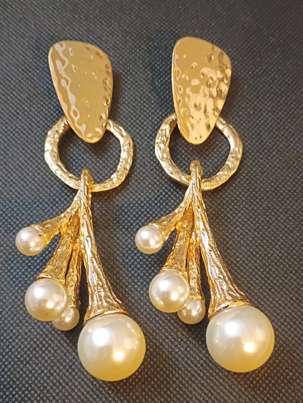 Gold Pearl Drop Statement Earrings - Unbranded